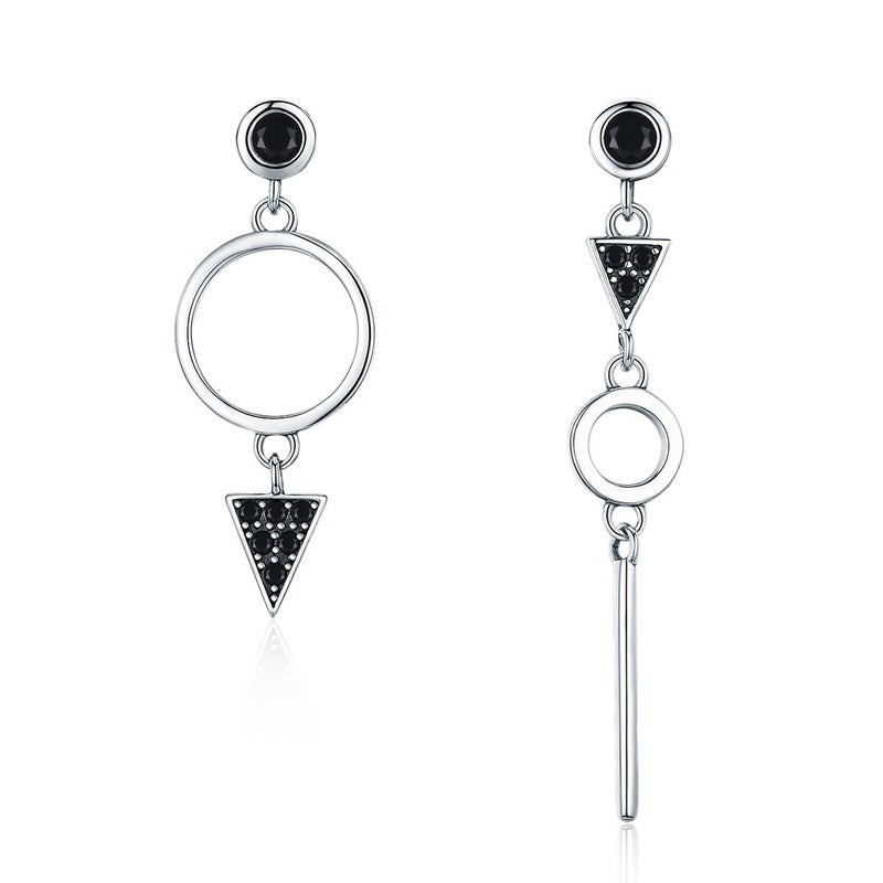 WOSTU Fashion Geometry Dangle Earrings Women's Drop Earrings Sterling Silver Tassel Asymmetrical Earrings, Metal, Cubic Zirconia - Image 1